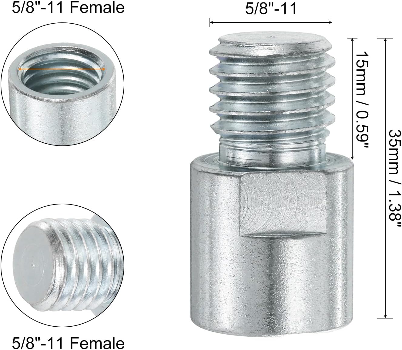 HARFINGTON 2pcs 5/8"-11 Female to 5/8"-11 Male Adapter Polisher Adaptor Connecting Angle Grinder Attachment Thread Adapter Conversion Tool for Diamond Core Bit Polishing Pad Wheel