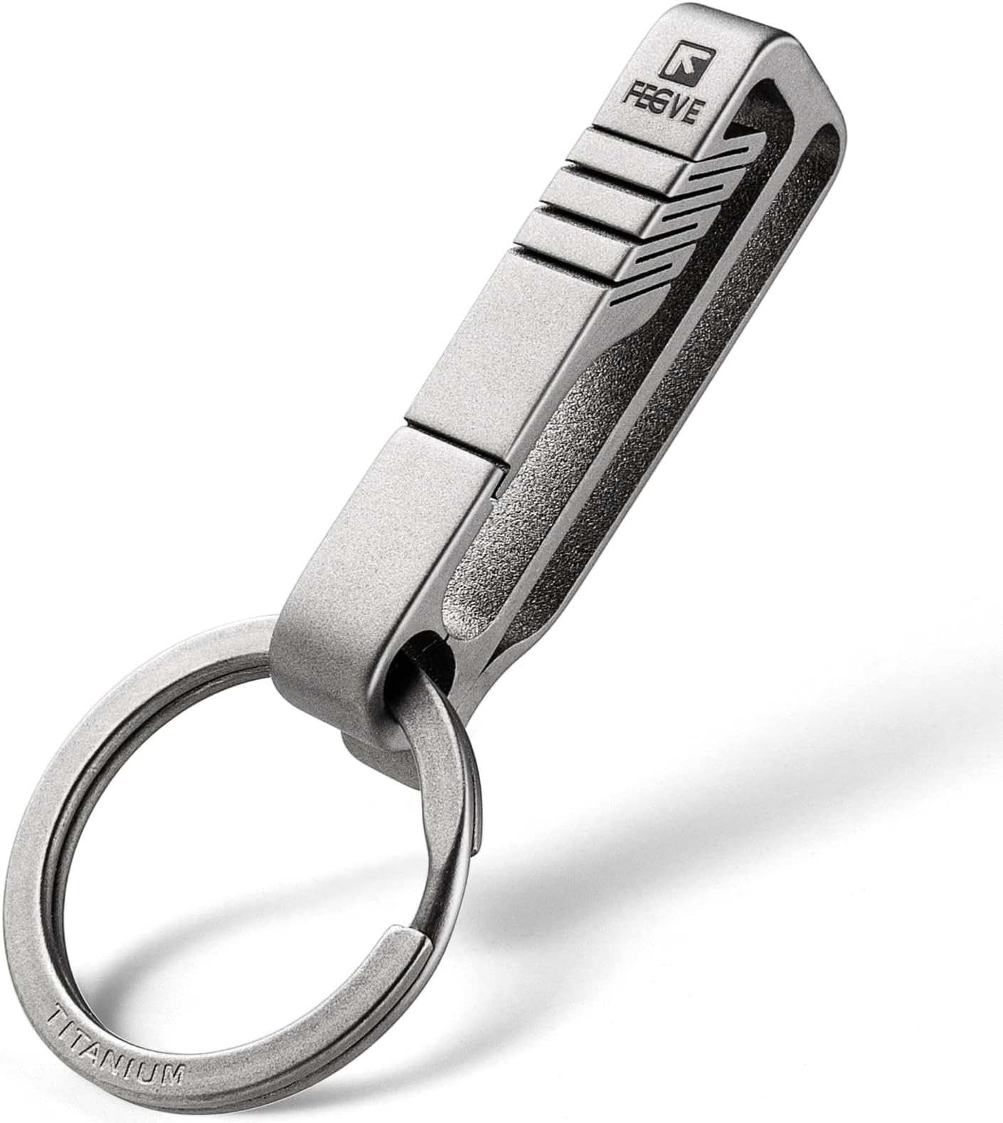 FEGVE Keychain Clip, Titanium Belt Clip Key Clip with Key Ring, Key Chain Clip Belt Key Holder Black Keychain for men