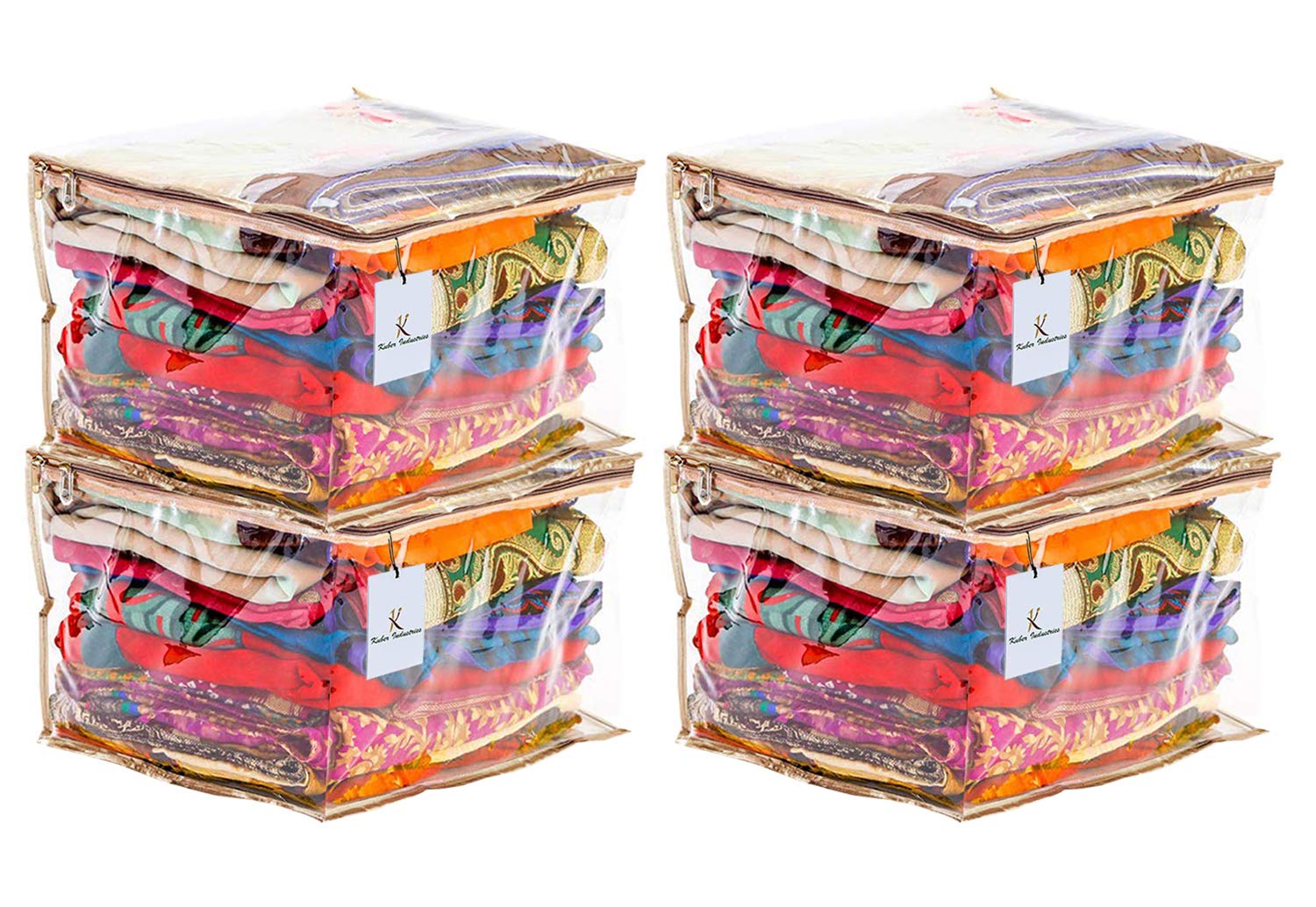 Kuber Industries PVC Saree Cover with Capacity of 10-15 Sarees|Zipper Closure & Durable Material|Pack of 4 (Transparent) (B07QBN8CJL) Amazon Price History, Amazon Price Tracker