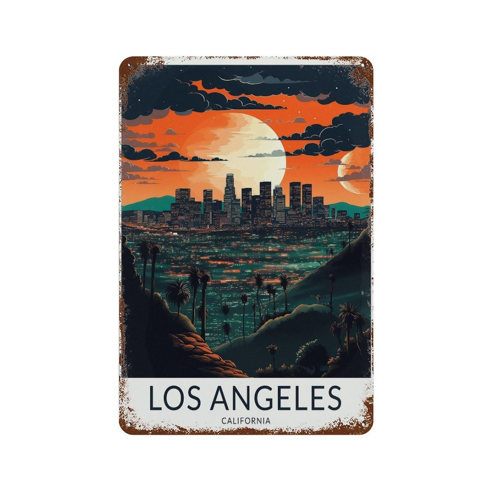 xiaoxiaoshen Los Angeles California Travel Night Home Décor Wall Decor Art Metal Tin Poster Modern Home Decor Art Home Bar Shop Decorations Vintage Sign 30x20cm