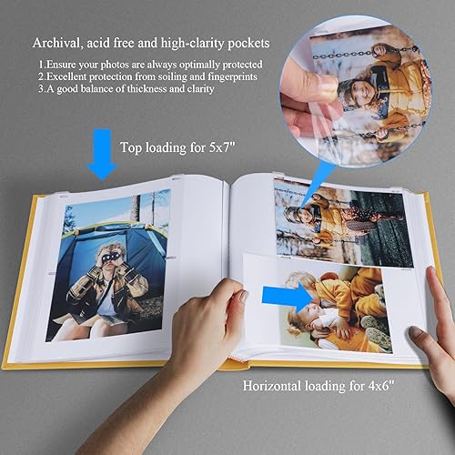 Miniatura 9 de 1DOT2 Álbum de fotos con espacio de escritura, 50 páginas, fotos de 4 x 6 pulgadas, con capacidad para 200 o 5 x 7 pulgadas, tapa de lino, álbumes