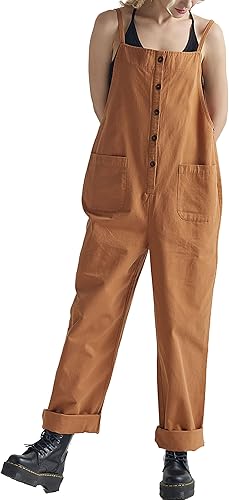 noflik Women's 100% Cotton Button Down Sleeveless Jumpsuits 