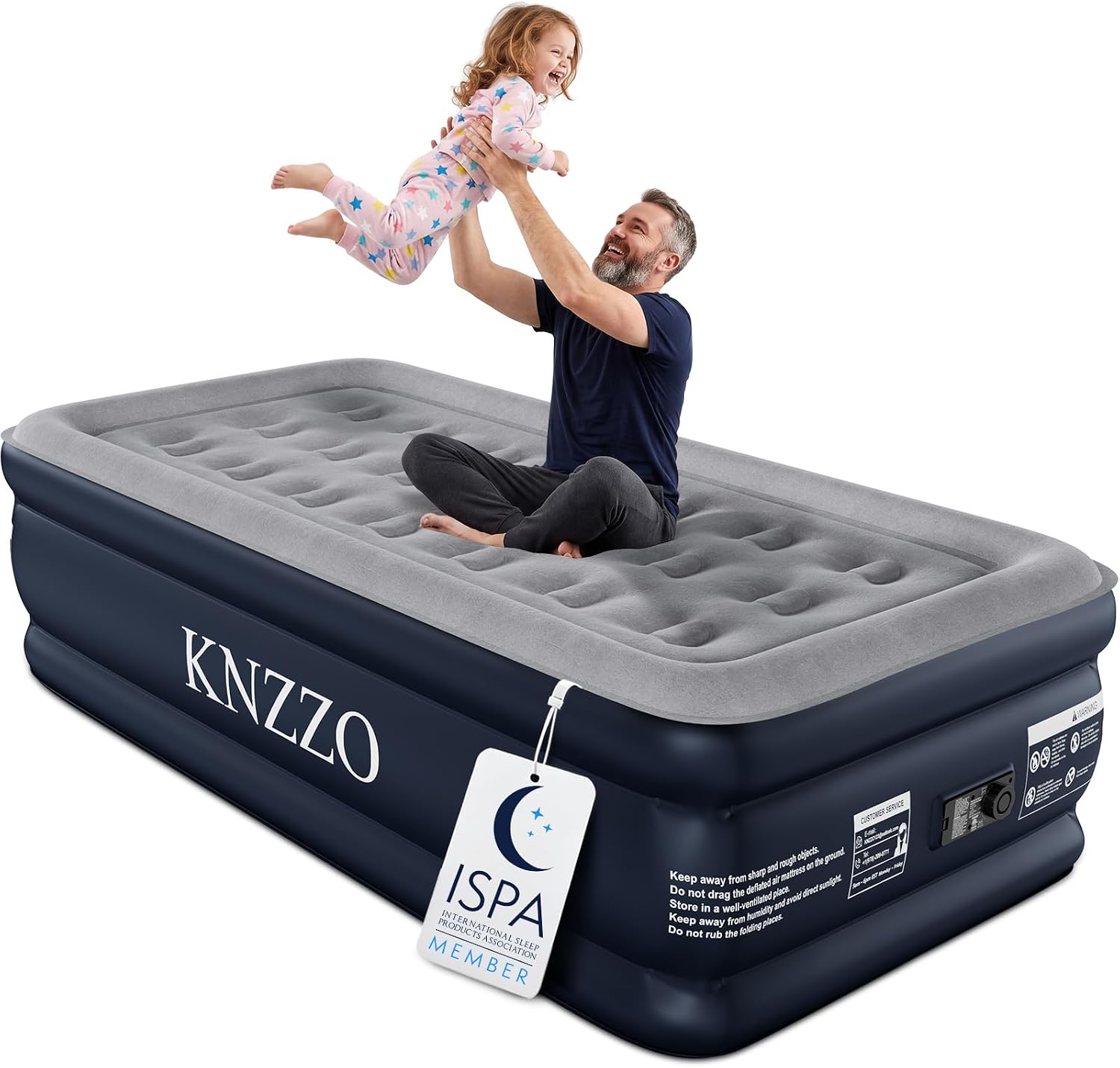 KNZZO Twin Air Mattress with Built in Pump, Portable Blow Up Bed, 500lb