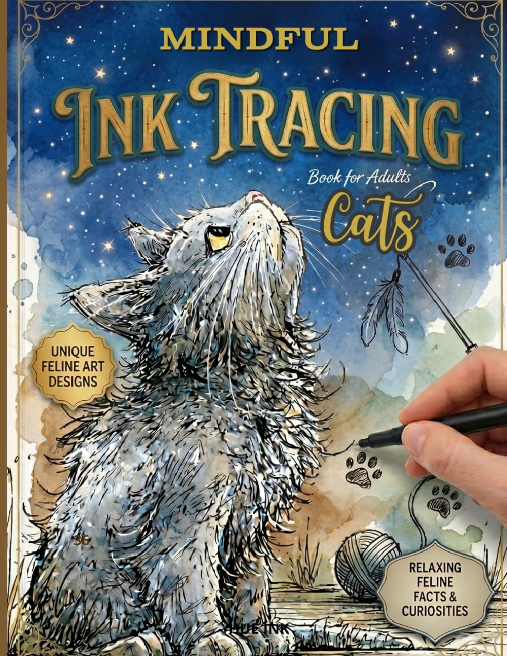Mindful Ink Tracing Book for Adults and Teens: Follow the White Lines with Adorable Cats - A Cute Fantasy Reverse Coloring Book: Creative Line Tracing ... for Mindfulness, Focus, and Stress Relief