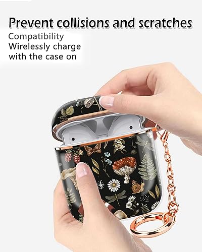 Miniatura 9 de Funda para Airpod 1 y 2 de 2 generación, funda protectora a prueba de golpes con llavero de oro rosa para niñas, mujeres y hombres (flores y hojas