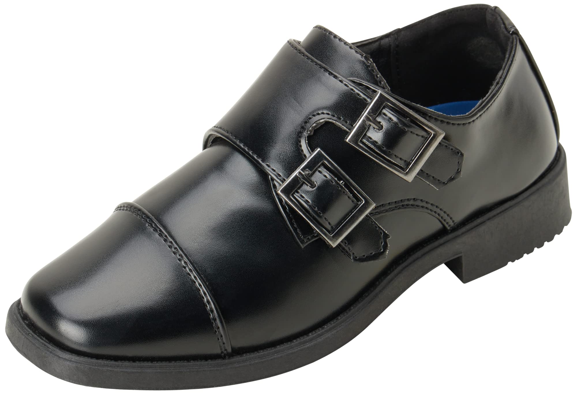 Josmo Boys Dress Shoes - Hook and Loop Double Monk Strap Cap Toe Oxford Loafers (Sizes 7-10 Toddler/Sizes 11-12 Little Kid)