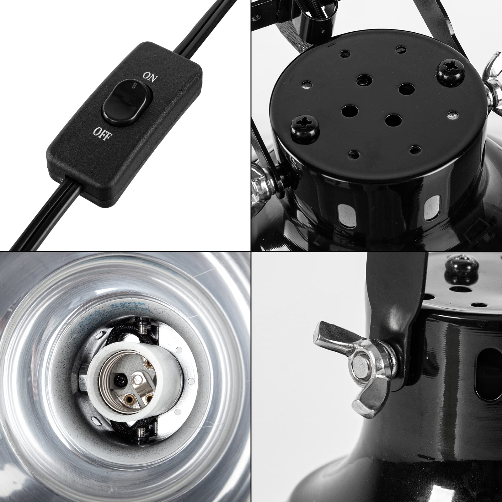 REPTI ZOO 8.5 inch Reptile Light Fixture 200W Deep Dome Cap Reptile Lamp Fxiture Optical Reflection Cover for Reptile Terrarium Tank Vivarium, Angle Adjustable