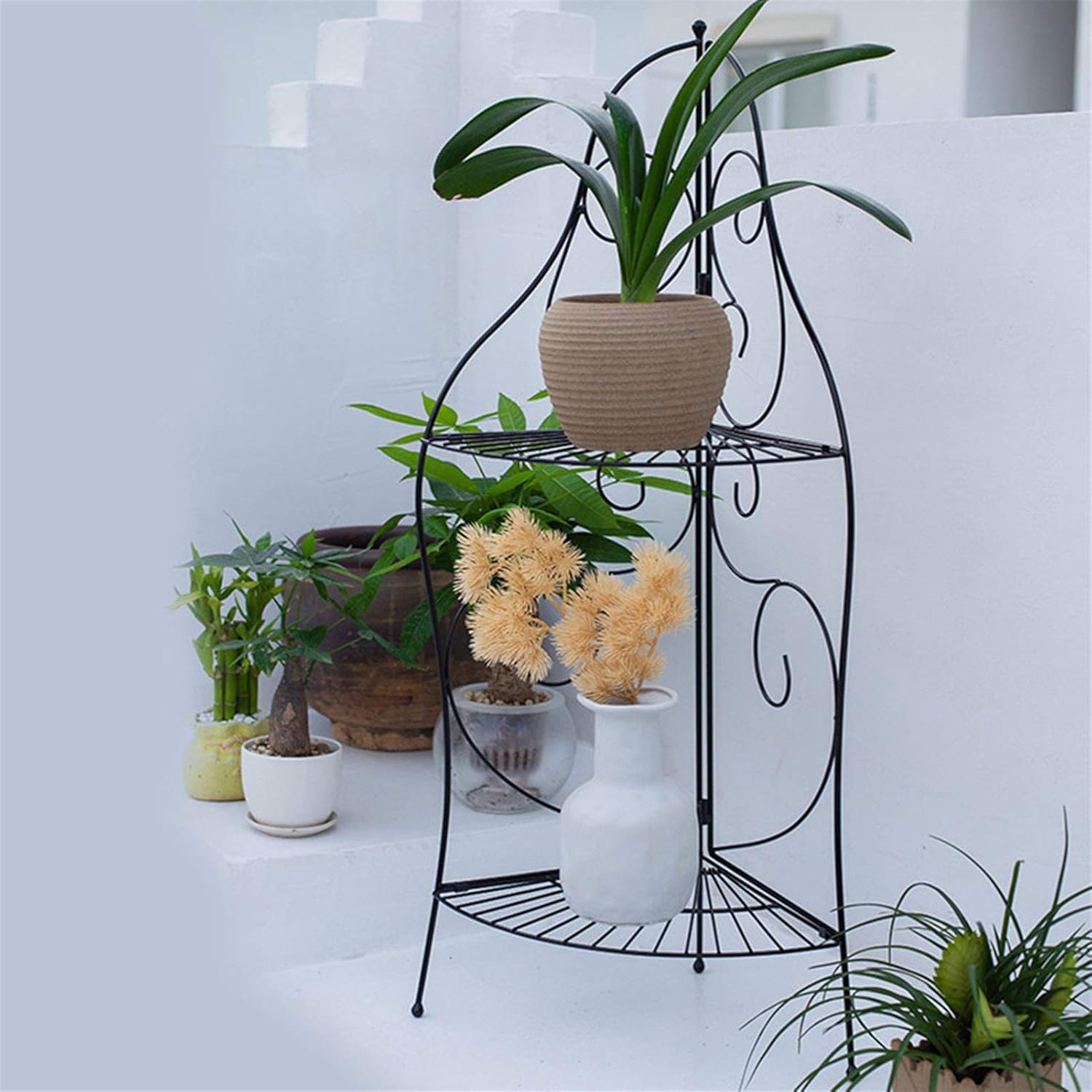 Free Installed Triangle Multifunctional Plant Stand Folding Flower Pot Holder Storage Rack Plant Stand Shelf(D)
