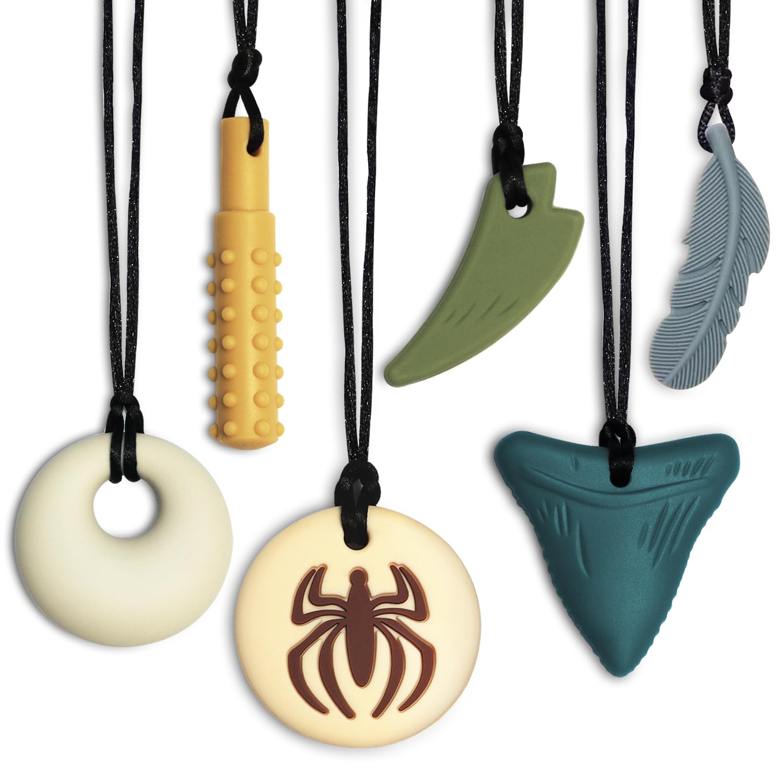 Chew Necklaces for Sensory Kids 6 Pack, Chewy Necklace Sensory Toys for Kids with Autism, ADHD, SPD, Silicone Boys Girls Chew Toys Teething Necklace Reduce Chewing Fidgeting