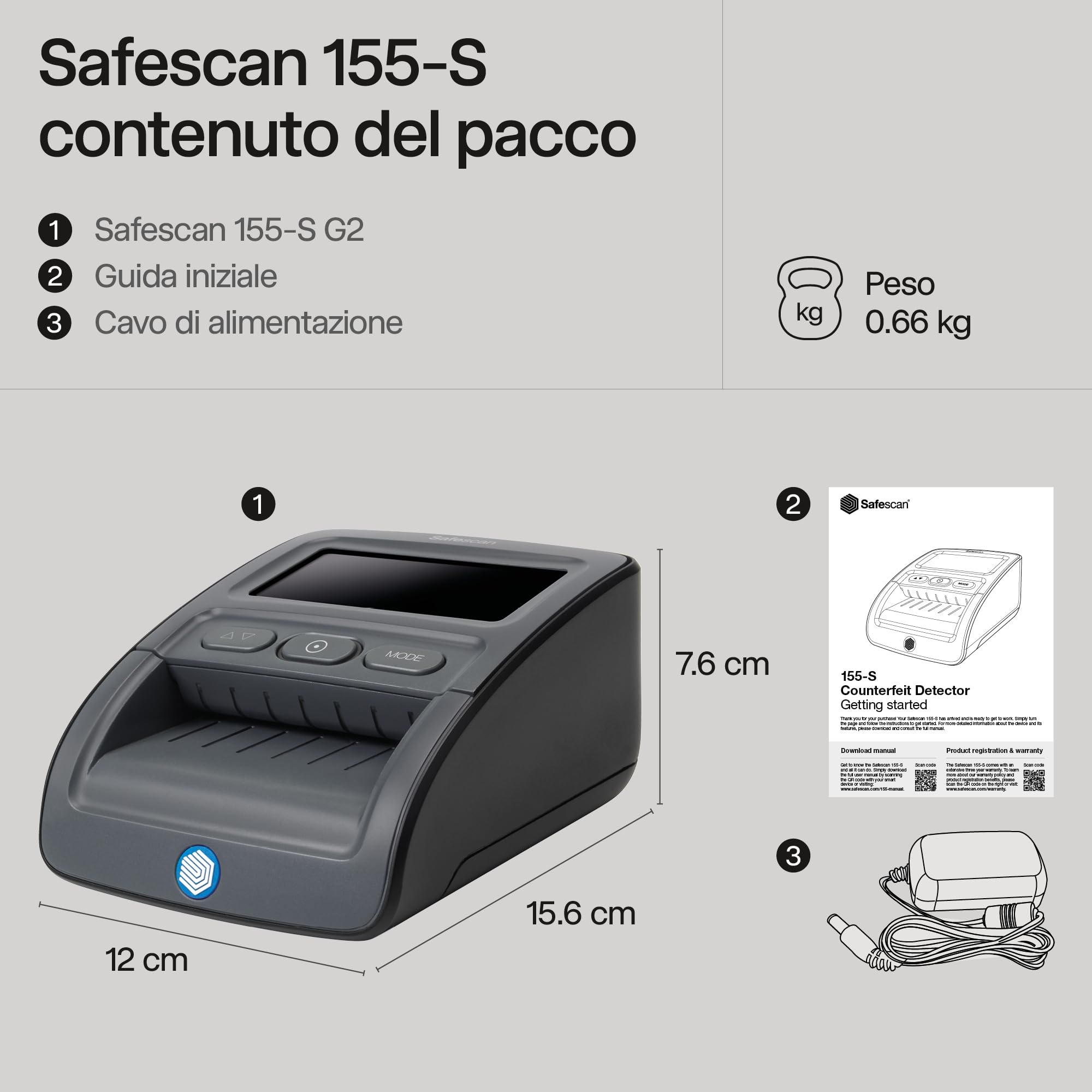 Safescan 155-S Verifica banconote false automatico che verifica rapidamente le banconote, Verificatore del falso a 7 punti, Accurato Verifica banconote al 100%