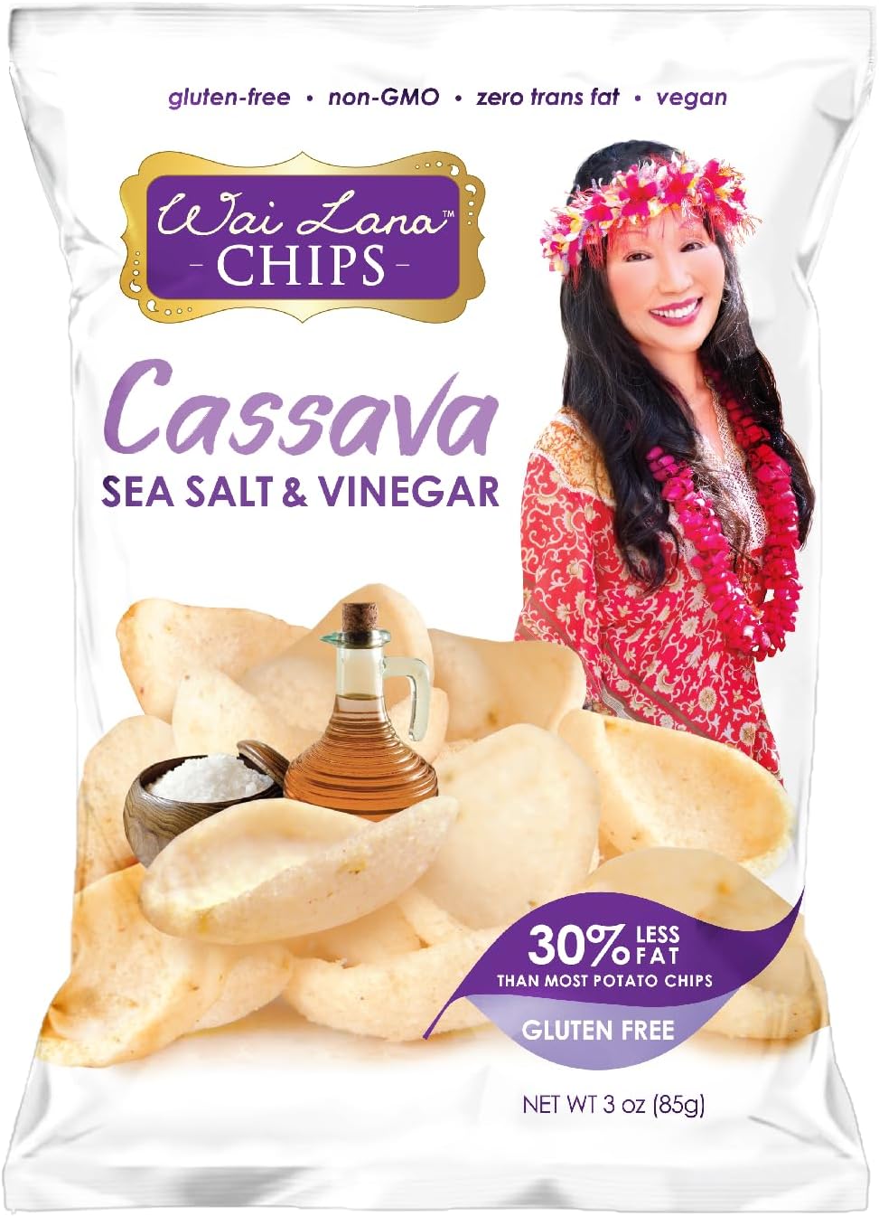 Cassava Chips Sea Salt and Vinegar (6 Pack of 3 Ounce Individual Bags) - Gluten Free, Non-GMO, Vegan, Zero Trans Fats –