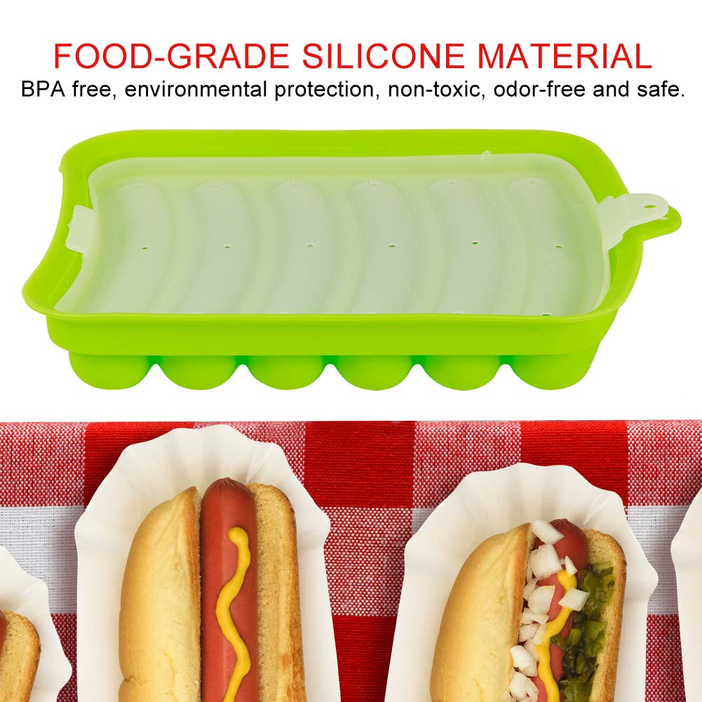 Zerodis Silikonowa forma do kiełbasy nieprzywierająca, 3-pak DIY forma do pieczenia hot dogów dla dzieci, BPA, ręcznie robiona taca do kiełbasy, hamburgera, forma do żywności dla niemowląt, 6 wnęk