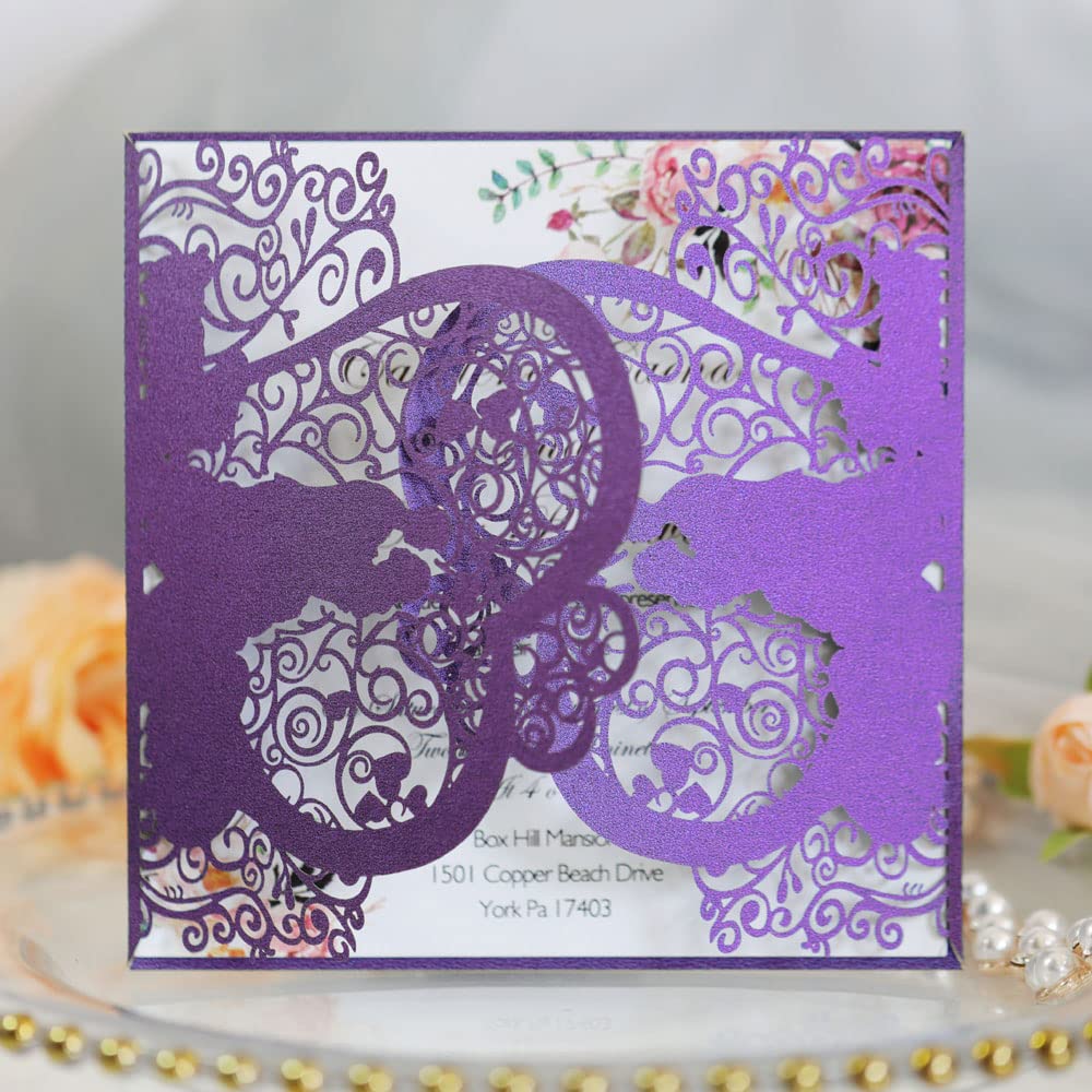 Invitations de mariage découpées au laser bordeaux 5,9x5,9