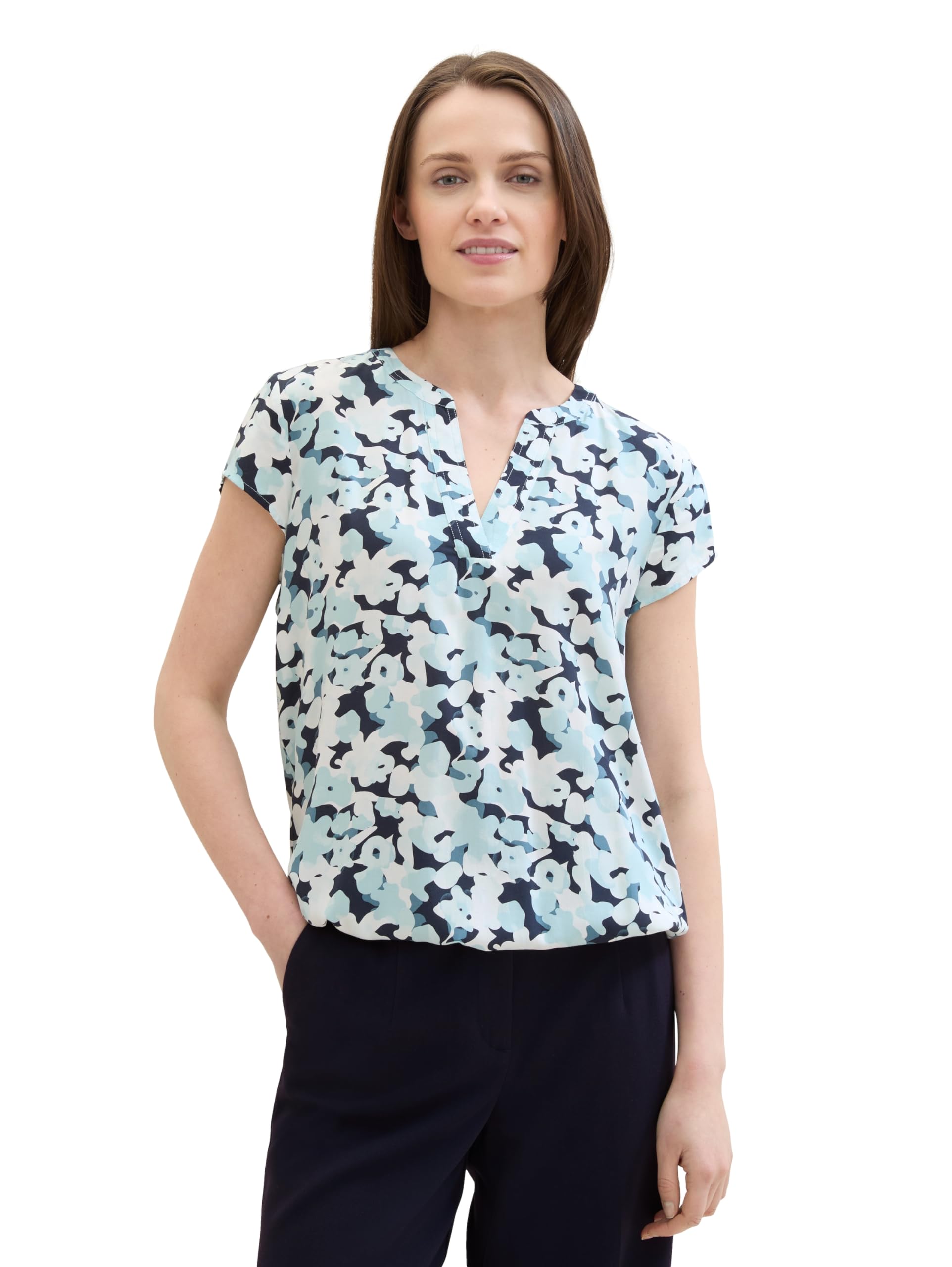 TOM TAILOR Damen Kurzarm-Bluse mit Muster