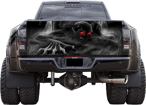 GRAPHIX EXPRESS Calcomanía para portón trasero de camión, calcomanía de calavera de esqueleto T23 para camionetas