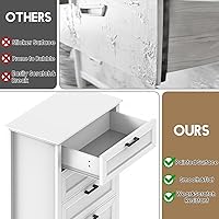 Vista 5 de Cómoda blanca con 5 cajones, almacenamiento vertical para dormitorio, cómoda alta de madera para pasillo, cómoda alta de madera con cajones