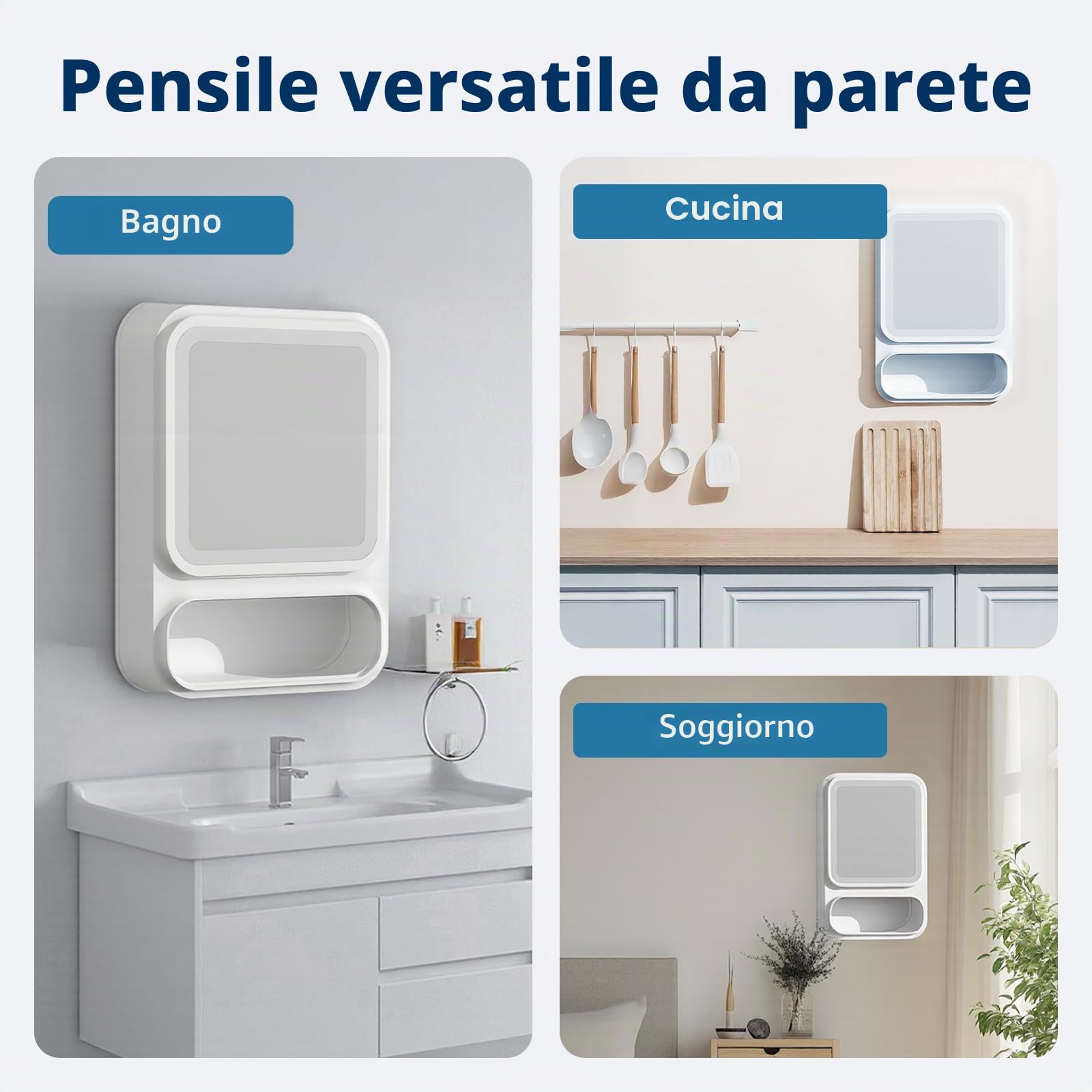 Armadietto da bagno con specchio, montaggio a parete, salvaspazio, in plastica, con fessura per fazzoletti e porta magnetica, per trucchi, articoli da toeletta