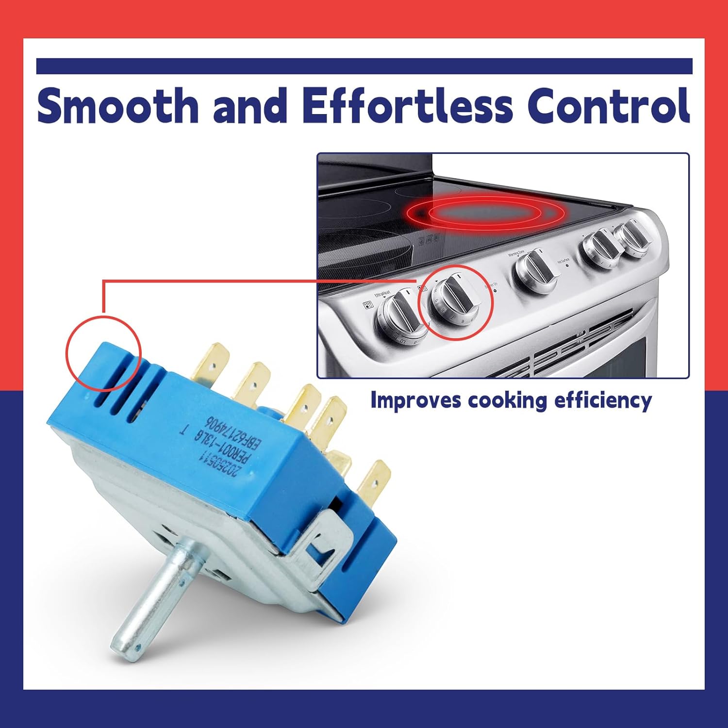 EBF62174901 Range Control Switch Rotary Compatible with LG LSE4613ST LSE4613BD LSE4615ST LSE4615BD Electric Range, Replace EBF62174906 PER001-13S T PER001-13LG T Stove Burners