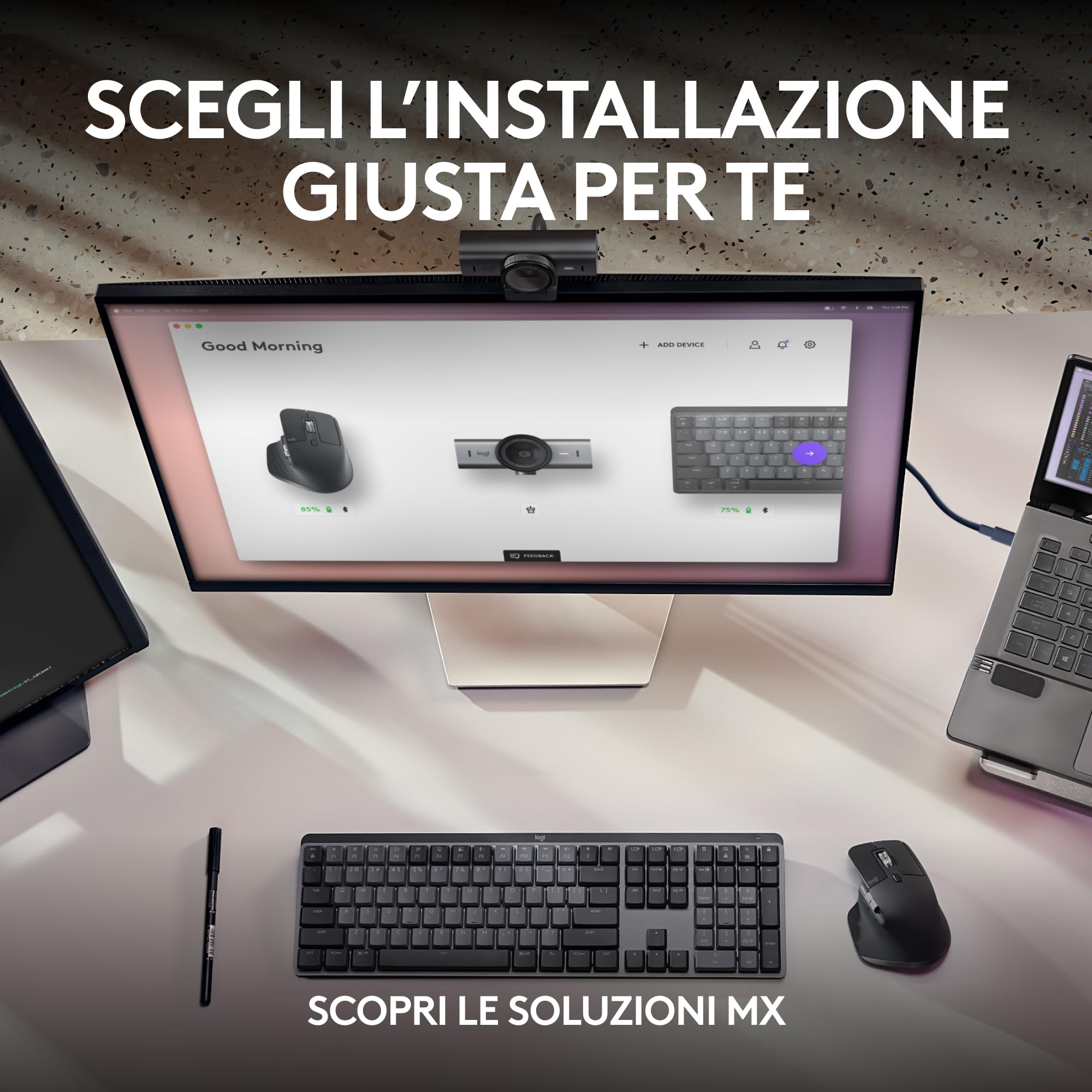 Logitech MX Brio per collaborazione e streaming Ultra HD 4K, 1080p a 60 FPS, due microfoni con riduzione del rumore, Show Mode, USB-C, copertura webcam, Microsoft Teams, Zoom, Google Meet, Grafite