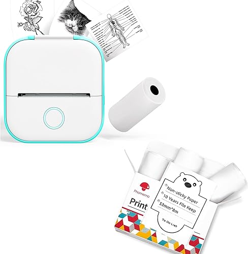 Phomemo T02 Impresora sin tinta con 3 rollos de papel, mini impresora de calcomanías para impresora Bluetooth térmica de bolsillo para notas de