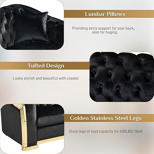 Miniatura 3 de Sofá Chesterfield moderno de mediados de siglo, sofá de terciopelo de 84 pulgadas, sofá biplaza curvo de lujo para sala de estar, sofás copetudos de