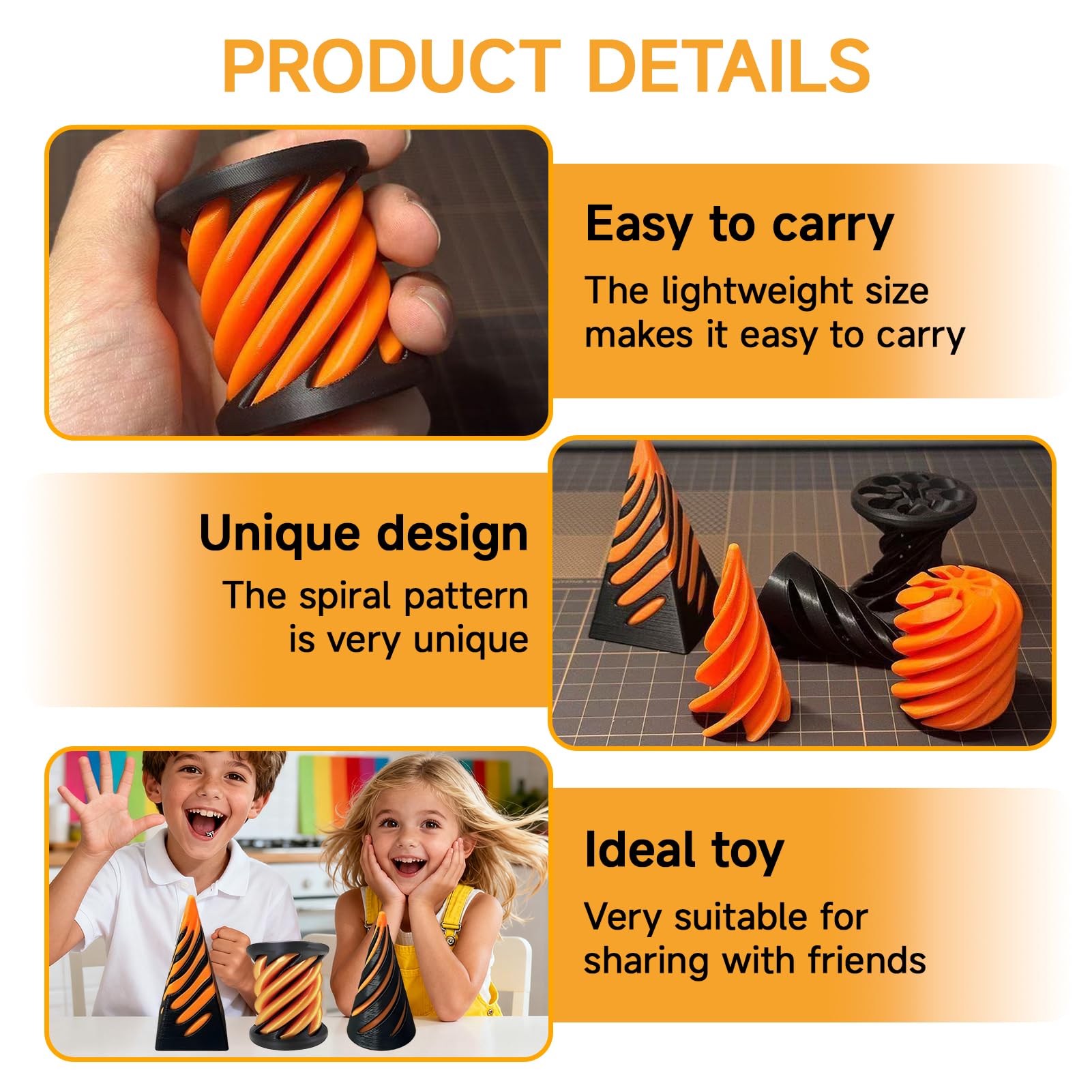 Cone Fidget Toy for Kids 3 Pcs Impossible 3D Printed Spiral Cone Fidget Toy Mini Stress Relief Sensory Toys Impossible Pyramid Passthrough Sculpture Cool Stuff Desktop Decor Gift for Kids Adults - Image 3