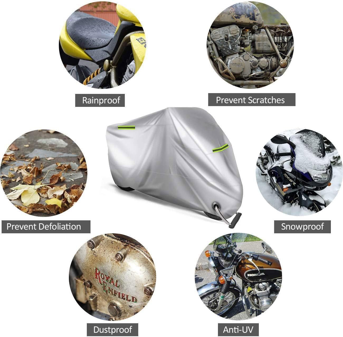 Funda Moto para Suzuki DR150 2021, Cubre Moto Exterior Impermeable Proteccion Nieve Antipolvo, Funda Protectora para Motocicleta con Tiras Reflectantes