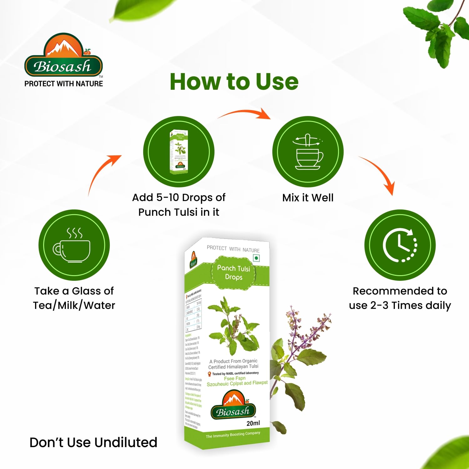 Biosash Panch Tulsi Drops 20ml Herbal Tulasi Ark for Adults — Amazon image 5