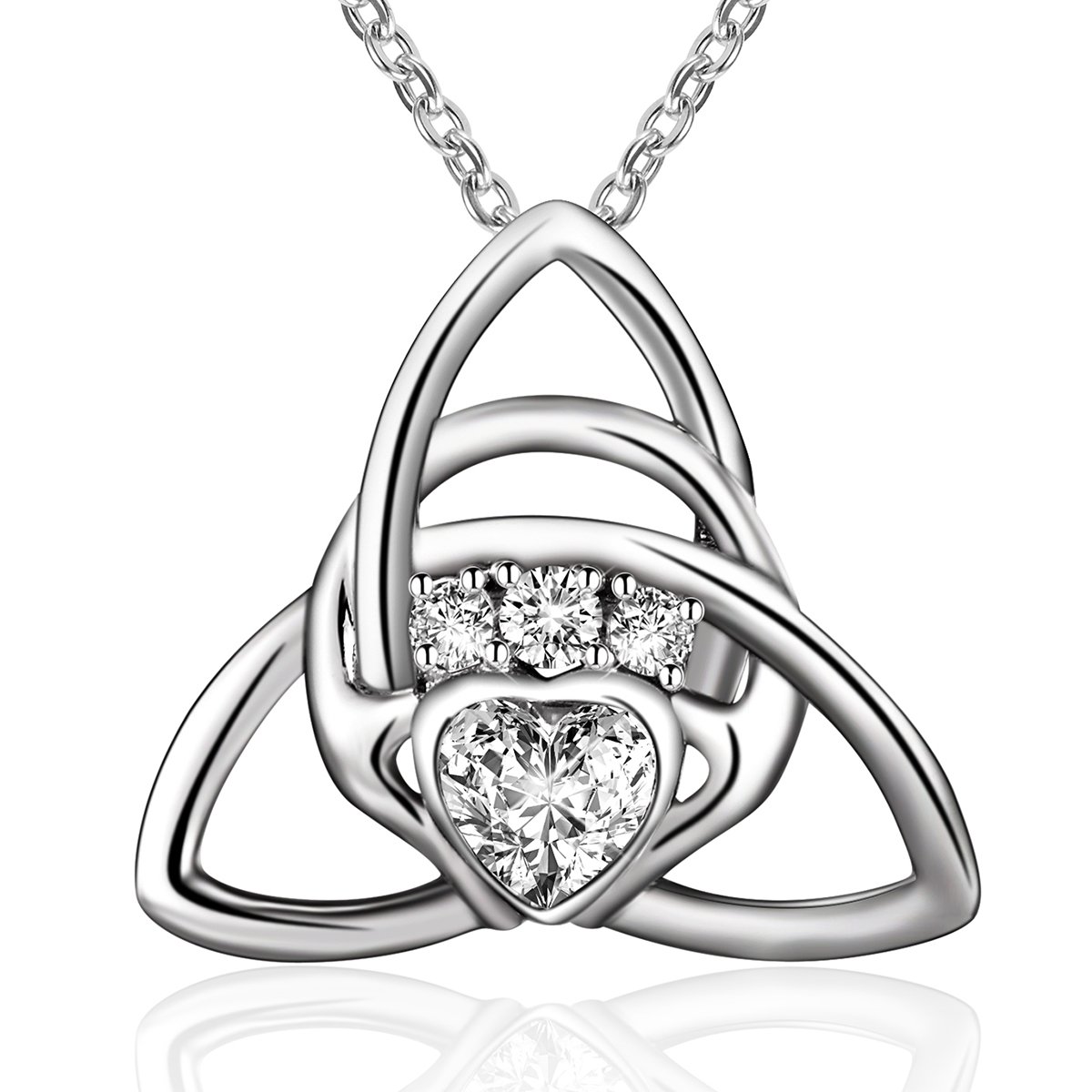 Sterling Silver Irish Celtic Love Heart Claddagh Pendant Necklace,18''