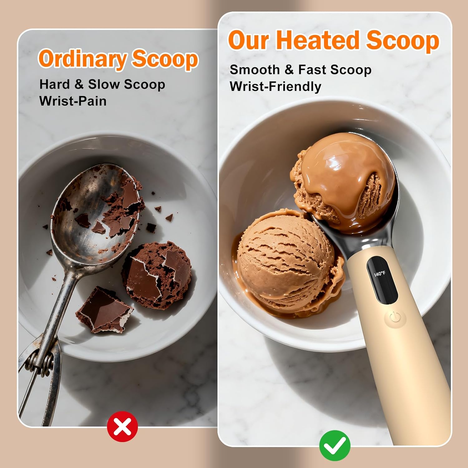 Heated Ice Cream Scoop for Hard Ice Cream, 3-Speed Electric Ice Cream Scooper with USB-C Fast Charging, Cordless & Rechargeable, Ergonomic Handle for Arthritis & Weak Hands,LED Display, Easy to Clean