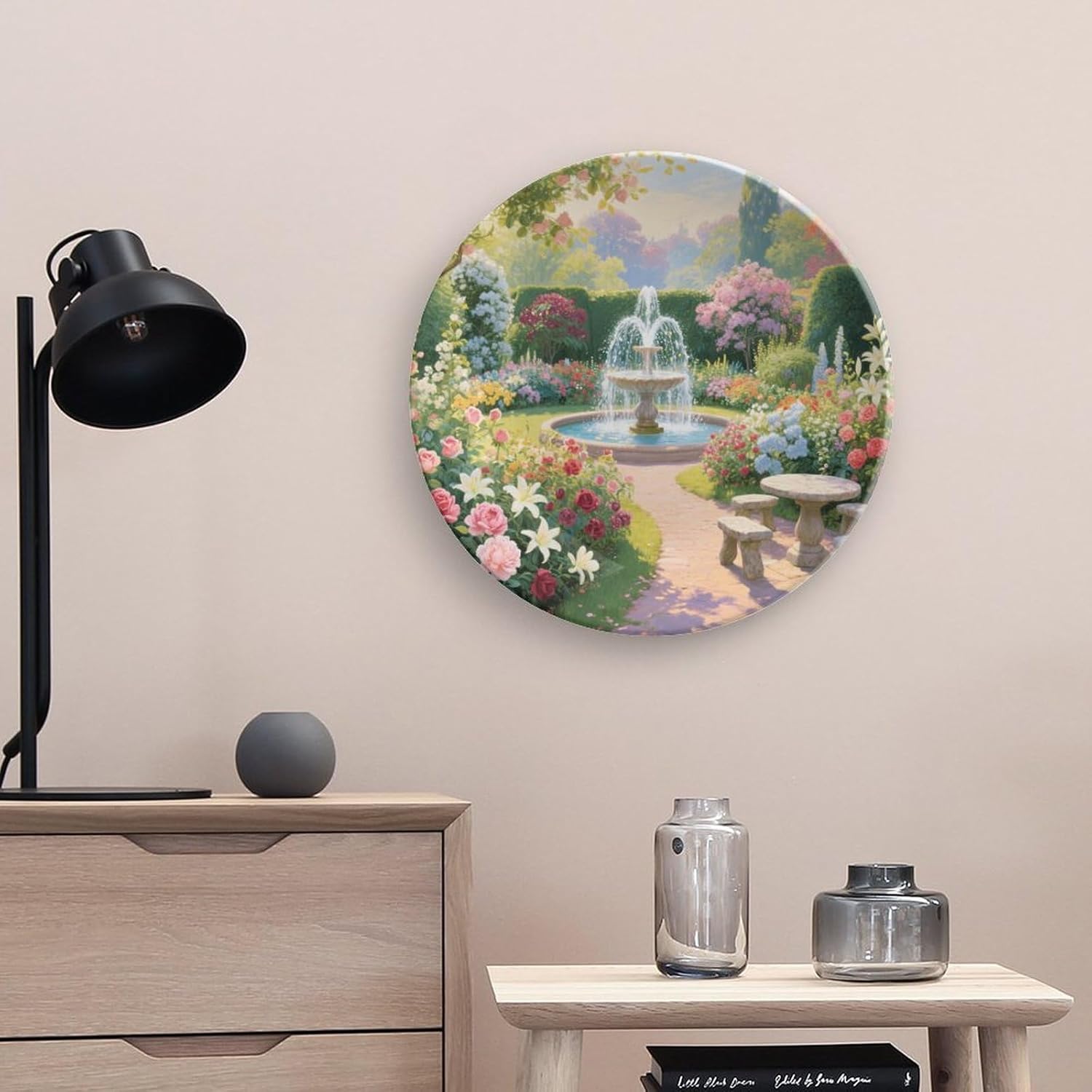 Bone China Decorative Plates Summer Garden Ceramic Decorative Plate Wall Decor with Display Stand Ceramic Ornaments for Wall Hanging Decoration