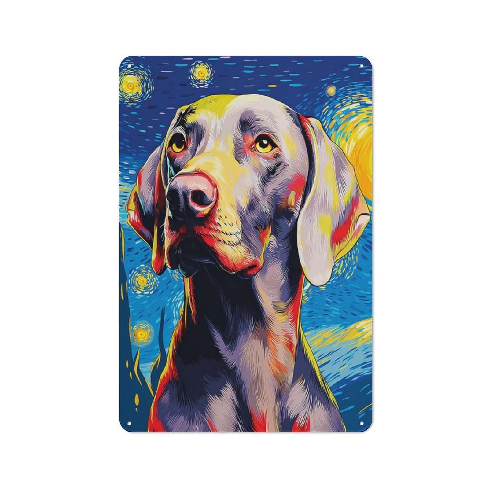 Junmoney Starry Night Dog Portrait -12 Rustic Metal Sign 30X20cm For Living Room Wall, With Clear Rustic Wall Decor Character