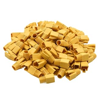 Soft Plastic Ethernet RJ45 Cable Connector Boots Cover Network Strain Relief Boots CAT6A CAT7 CAT8 100PCS Yellow