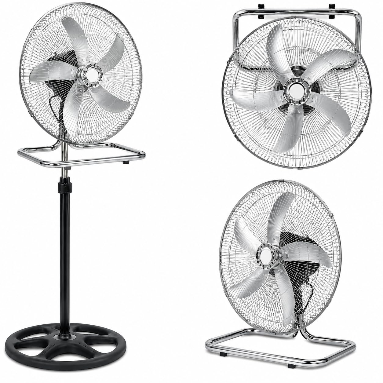 Ventilatore a Piantana 3 in 1 Silenzioso 60W, Ventilatore Tavolo Muro con Altezza Regolabile 125 cm, Oscillazione 90°, 3 Velocità, Timer, Pale Acciaio 40 cm, Casa Ufficio
