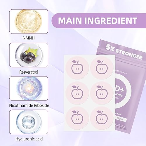 Miniatura 4 de Parches NAD+ para mujeres y hombres, fórmula 5 veces más fuerte anti-envejecimiento y apoyo para el bienestar NMNH, resveratrol, vitamina C y CoQ10