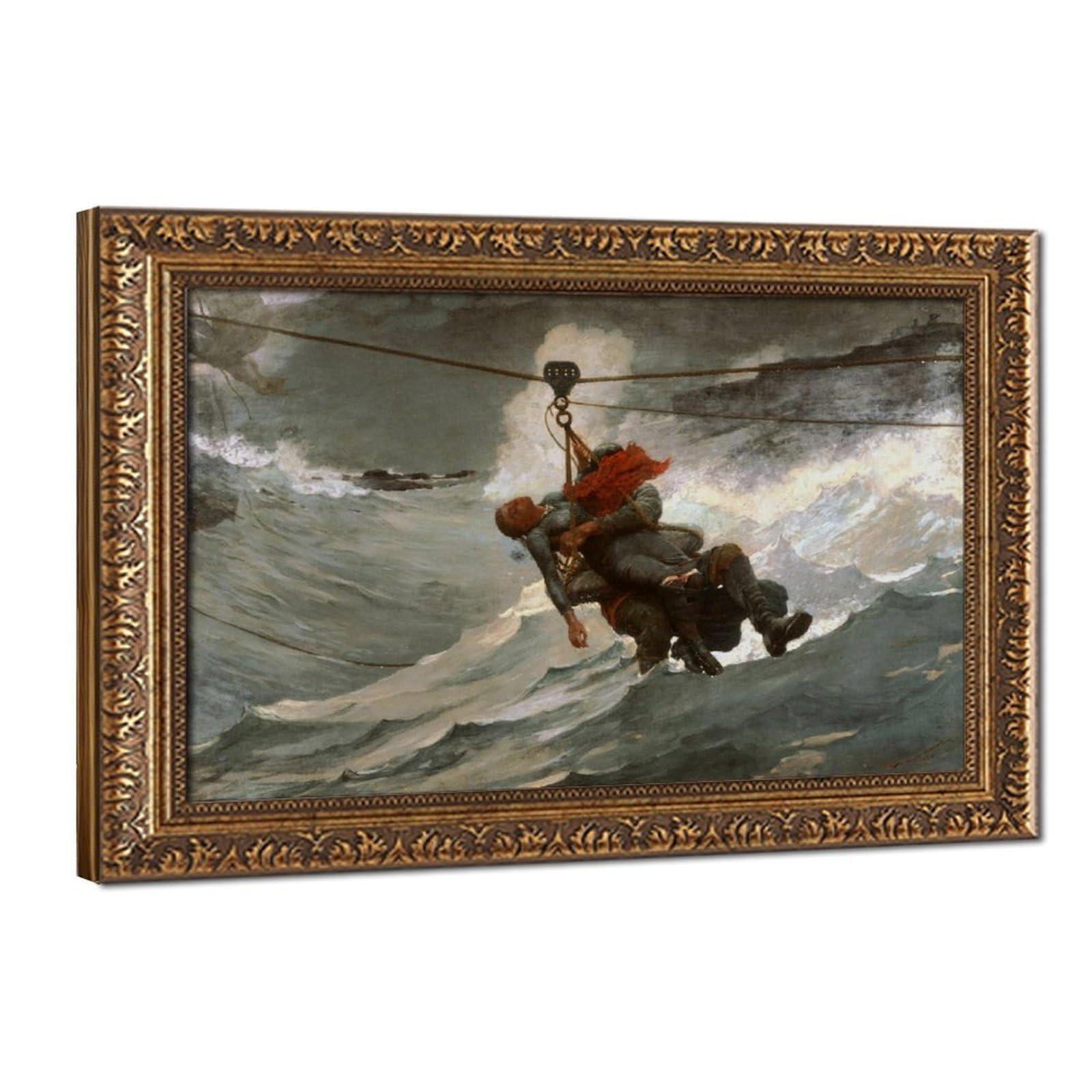 WCYB The Lifeline – Winslow Homer Dramatic Seascape Rescue Print – American Maritime Realism Prints Posters Canvas Deco Paintings Wall Art For Office Hanga