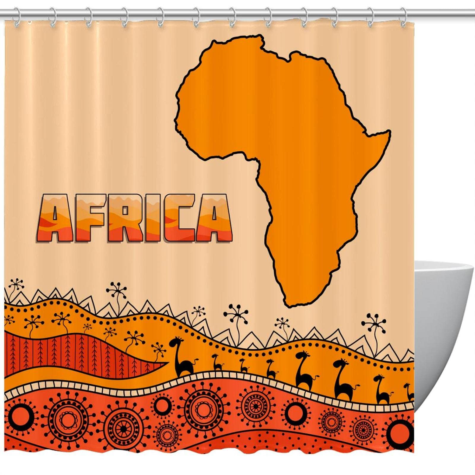 Rideau de douche ethnique carte d'Afrique au design raffiné et finitions haut de gamme étanches