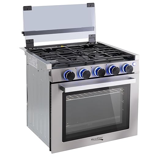 RecPro RV Stove | Gas Range 21" Tall | Optional Vented Range Hood | Black or Silver Color Options (Silver, No Vented Range Hood)