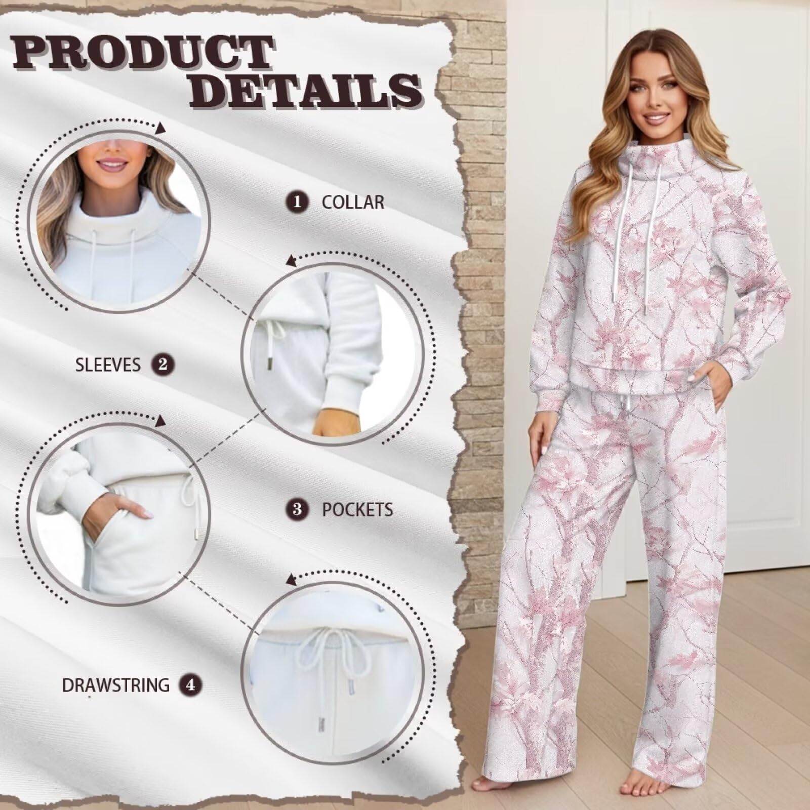 SEANATIVE Conjunto de sudadera de cuello alto de 2 piezas con pantalones deportivos de pierna ancha a juego, conjunto de descanso de gran tamaño para mujer, conjunto de chándal de talla grande, Caza