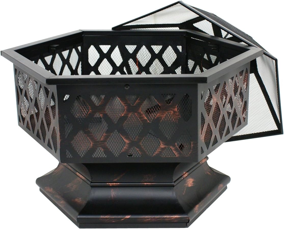 Zeny Fire Pit Hex Shaped Fireplace Outdoor Home Garden Backyard Firepit,Oil Rubbed Bronze