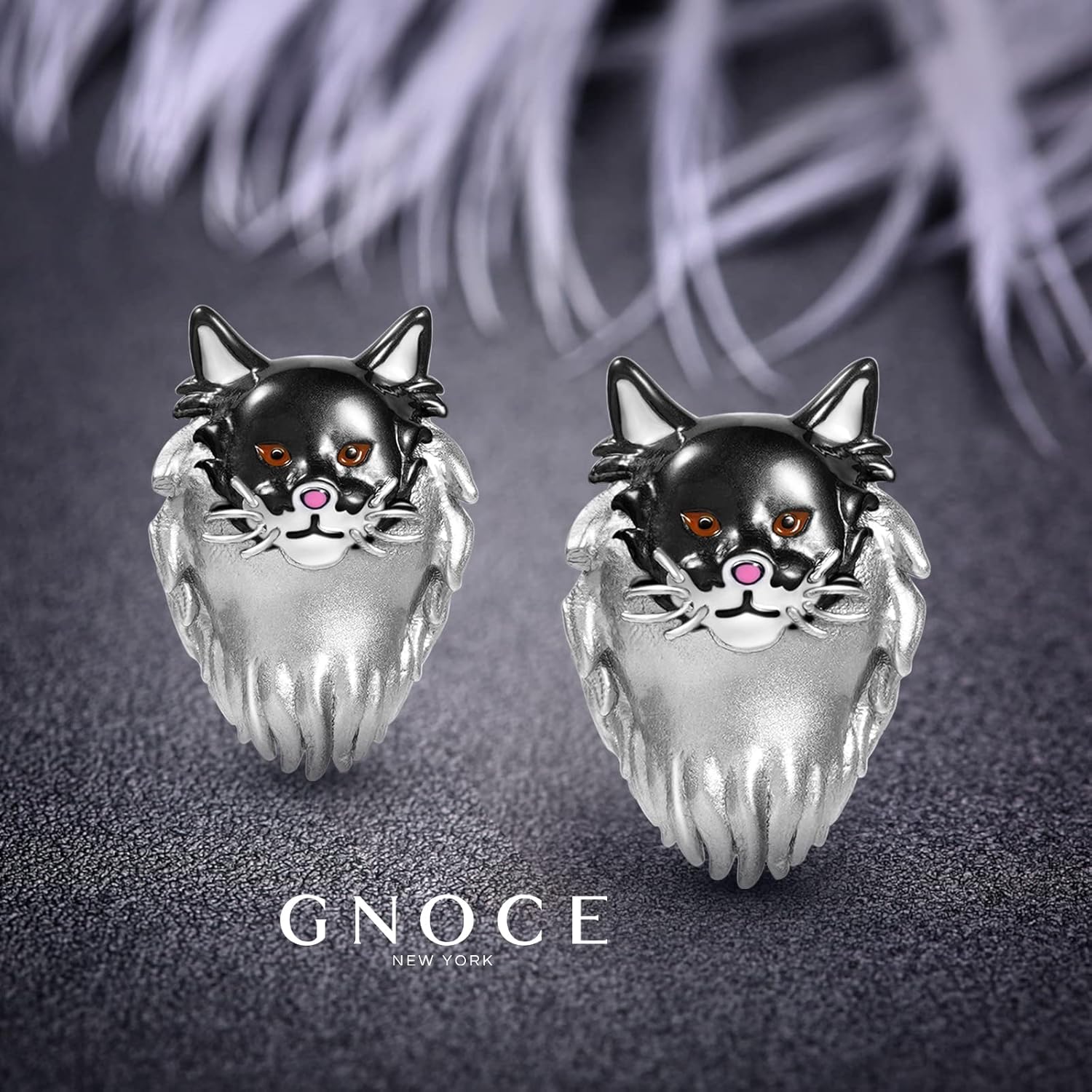 GNOCE Maine Coon Cat Charm Bead Sterling Silver Fit Bracelet/Necklace Gift For Women Wife