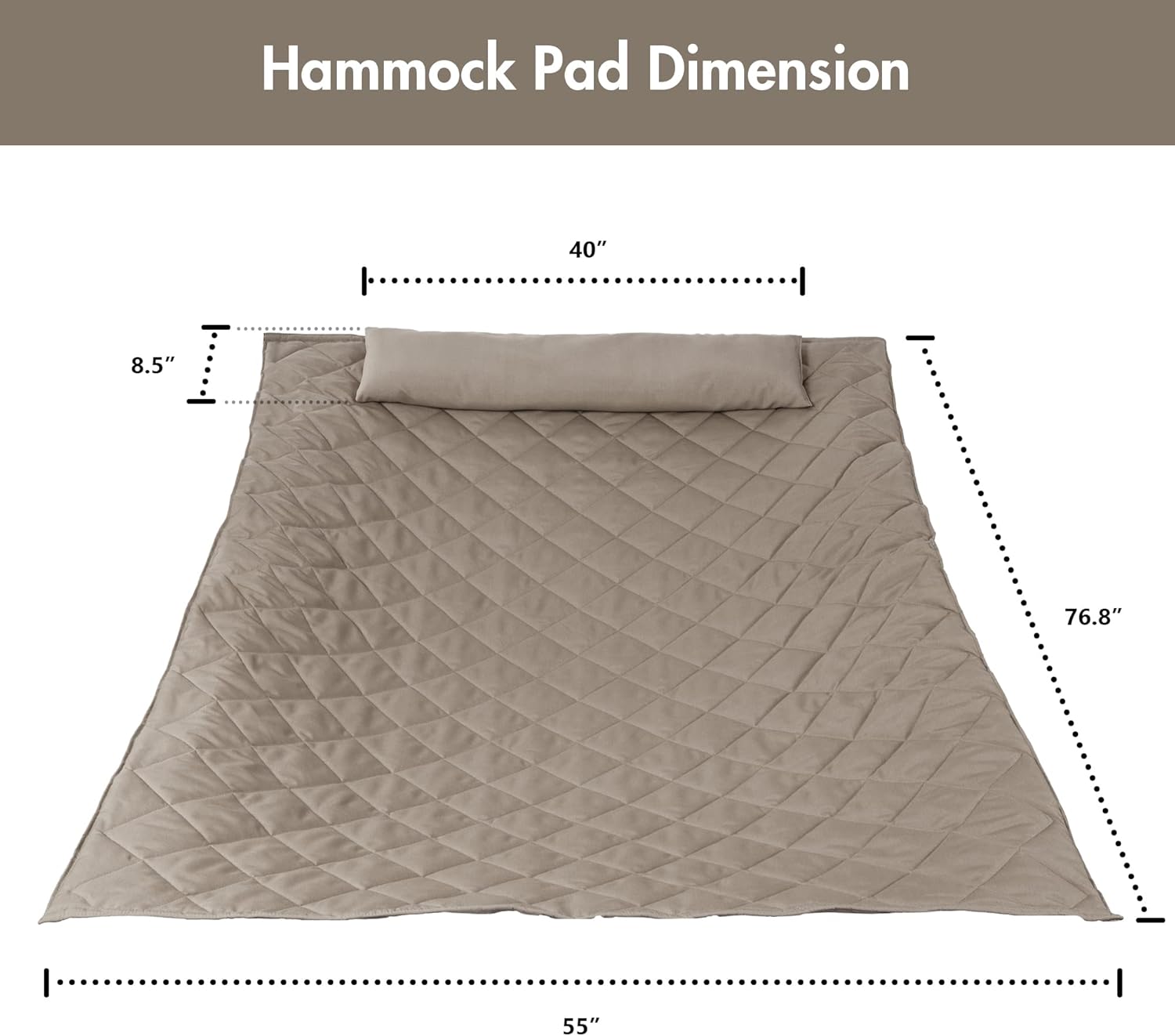 ANOW Double Hammock Pad and Pillow Set, 2 Person Polyester Hammock Pad, Light Brown
