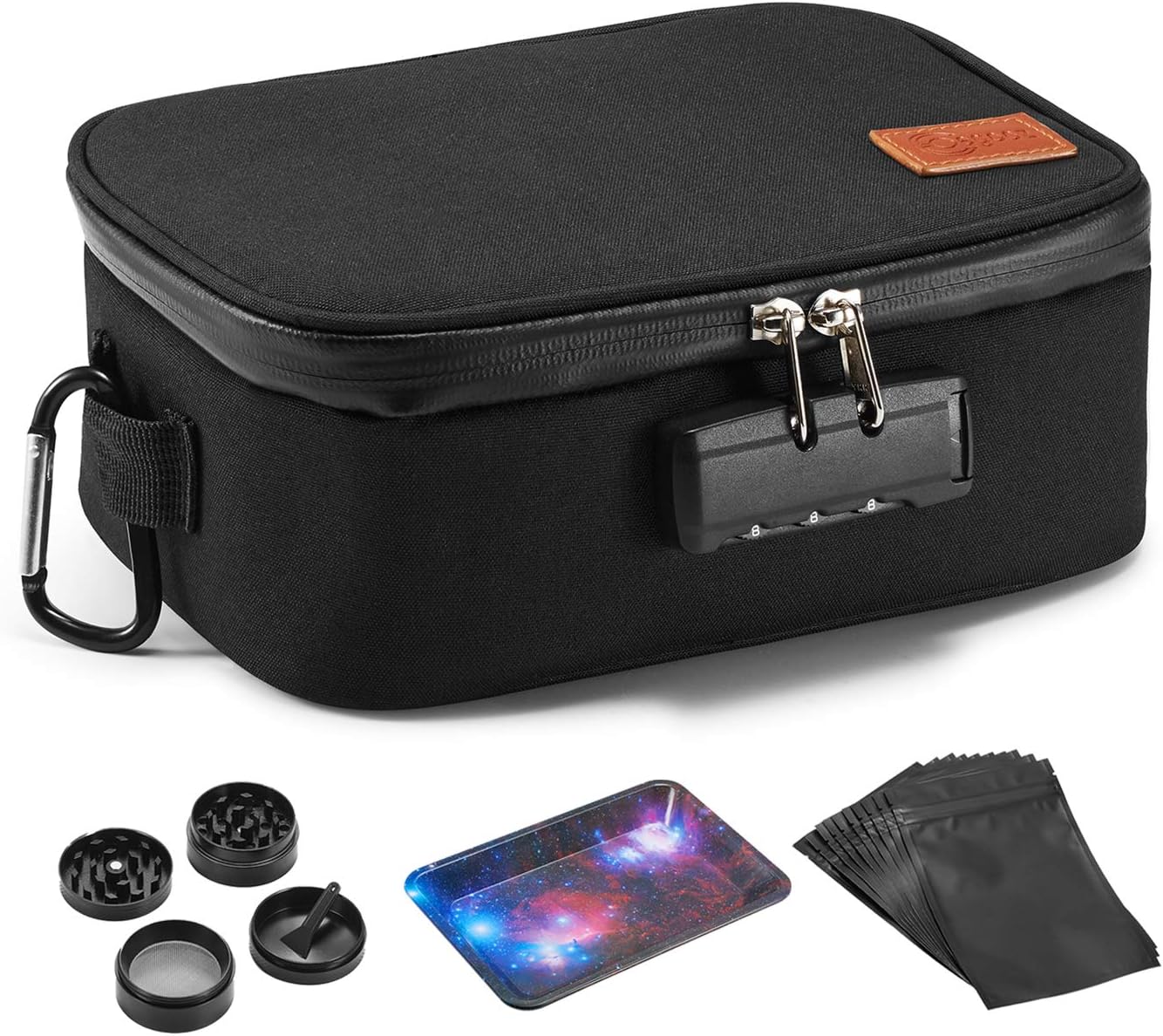 Egooz Large Smell Proof Case with 3 PCS Accessories | Premium Smell Proof Organizers Bags with Combination Lock | Waterproof Odorless Storage Container Box for Home and Travel, Black