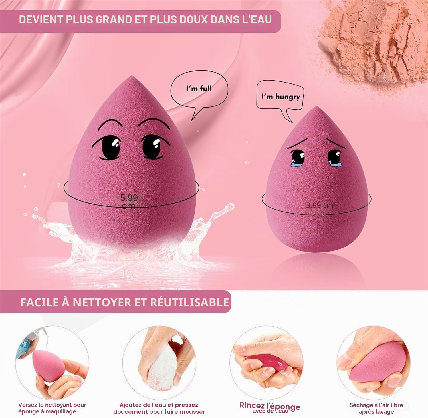 DUAIU Lot de 4 éponges de maquillage sans latex pour fond de teint liquide ou poudre, crème solaire et crème pour le visage avec étui 4 couleurs