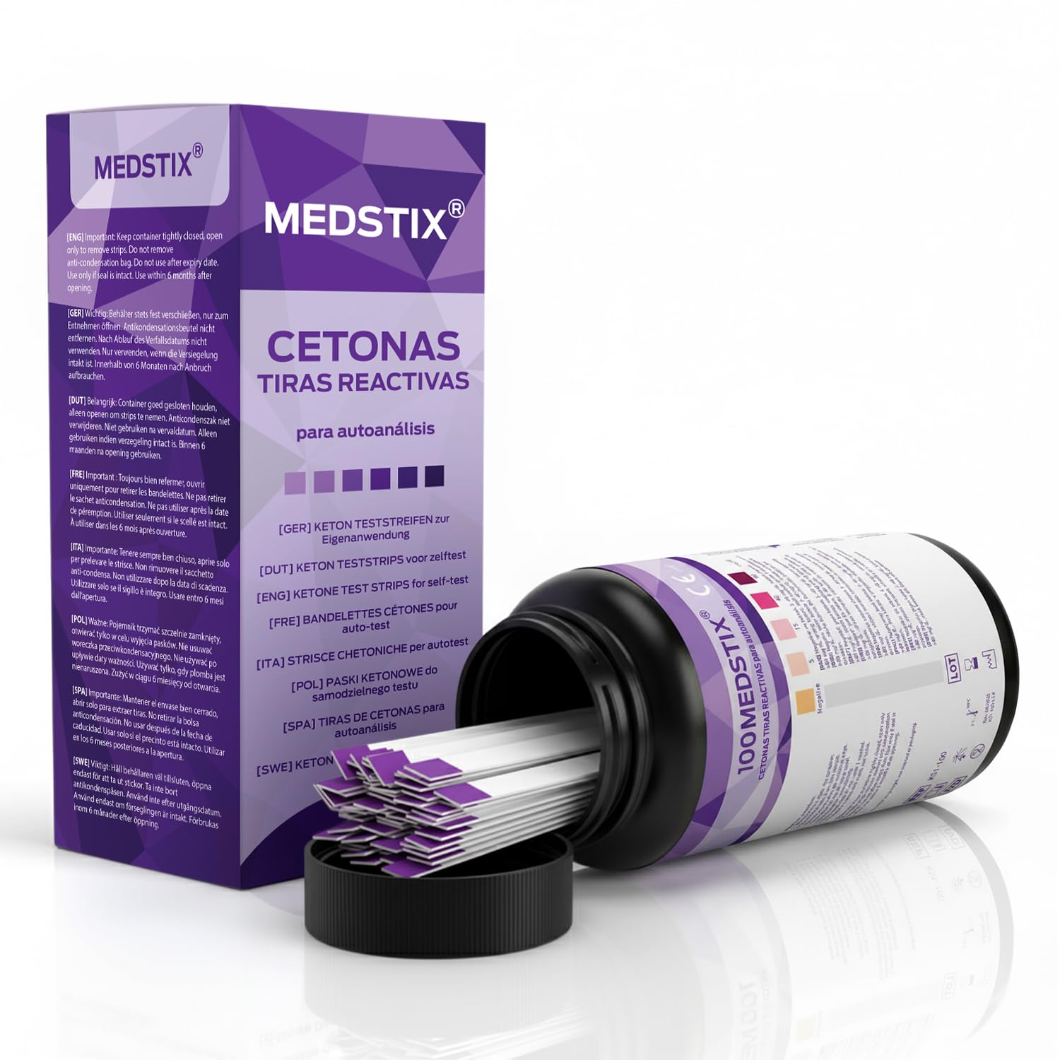 View 1 of 100 Ketone Test Strips for Self-Testing | Results in 45 Seconds | Easy Urine Test Strips with Color Chart | 100-Count Tube for Home, Travel, and Daily Use