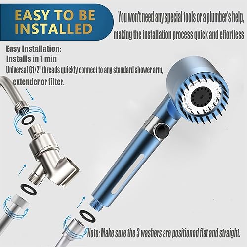 Miniatura 7 de Cabezal de ducha con mano, cabezales de ducha filtrados de alta presión, alto flujo incluso con baja presión de agua, cabezal de ducha de mano,