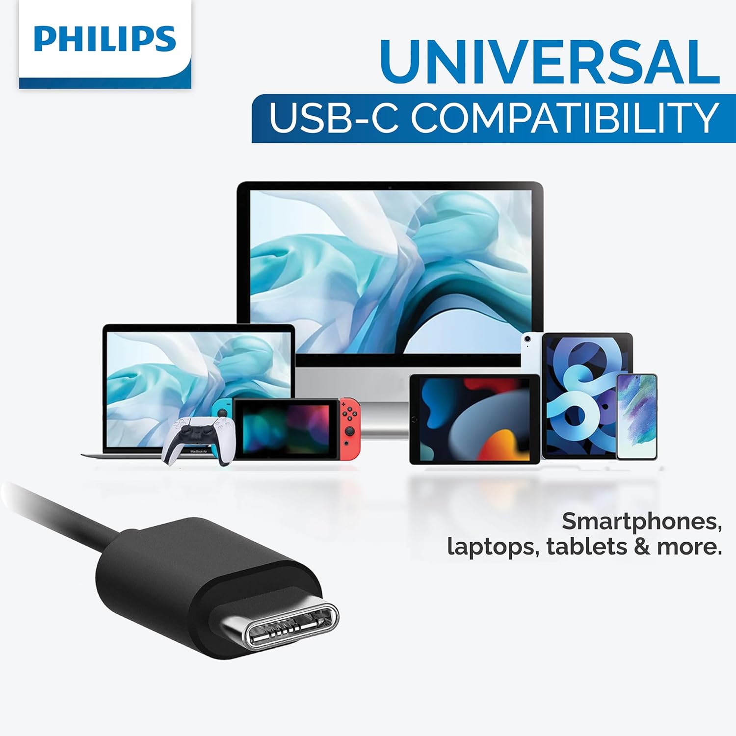 Illustration showing different sizes of ear tips for Philips USB-C Earbuds.