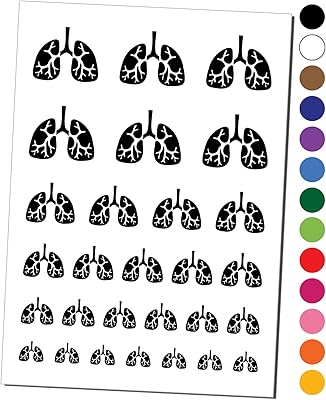Lungs Anatomy Organ Body Part Temporary Tattoo Water Resistant Fake Body Art Set Collection - Black (One Sheet)