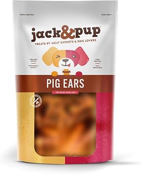 Jack&Pup Whole Pig Ears, Natural Dog Chews, Long Lasting, Grain Free 10ct