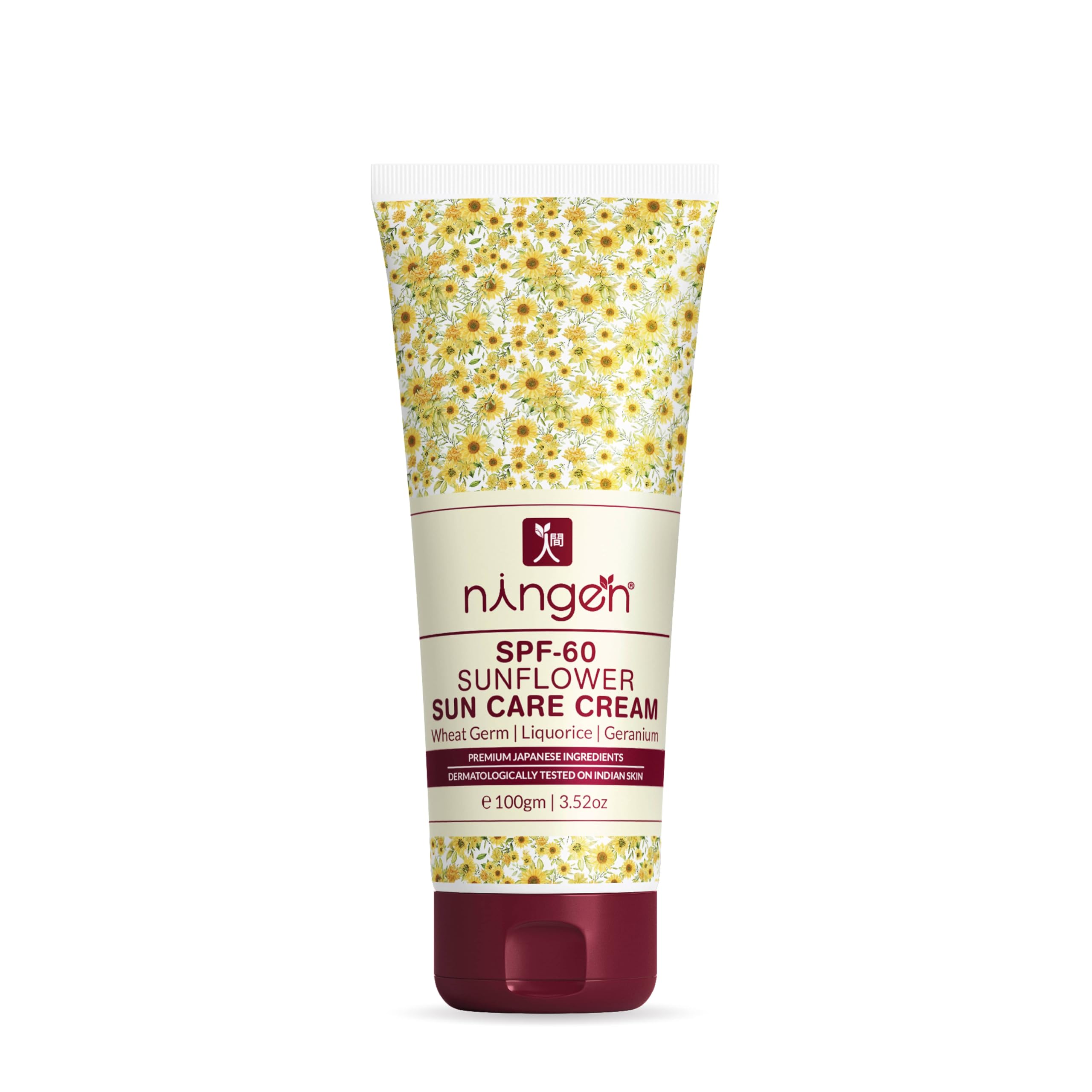 Sunflower Sunscreen SPF 60 I For all Skin Types (100g) | Goodness of Wheat Germ, Liquorice and Geranium I No White Cast, Water Resistant, Broad Spectrum Protection I Irritation & Praben Free-image-3